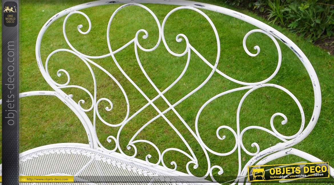 Banc de jardin fer forgé et métal style romantique coloris blanc