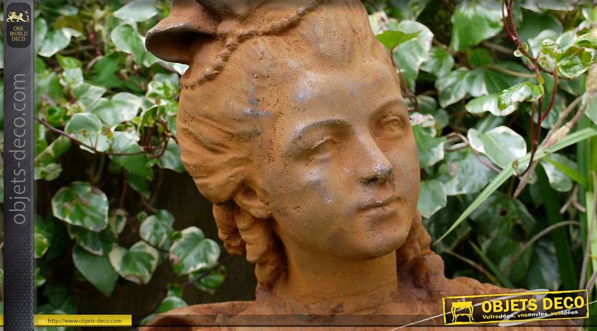 Buste de jeune femme en métal finition oxydée 65 cm