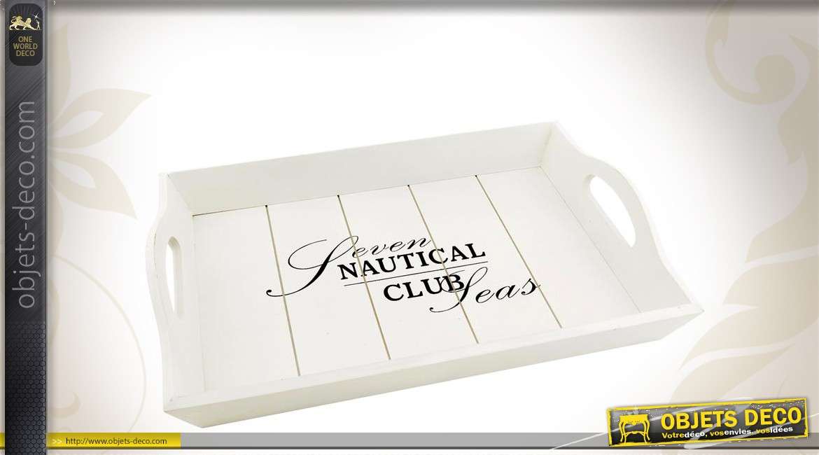 Série de 3 plateaux en bois laqués blanc thème Club Nautique