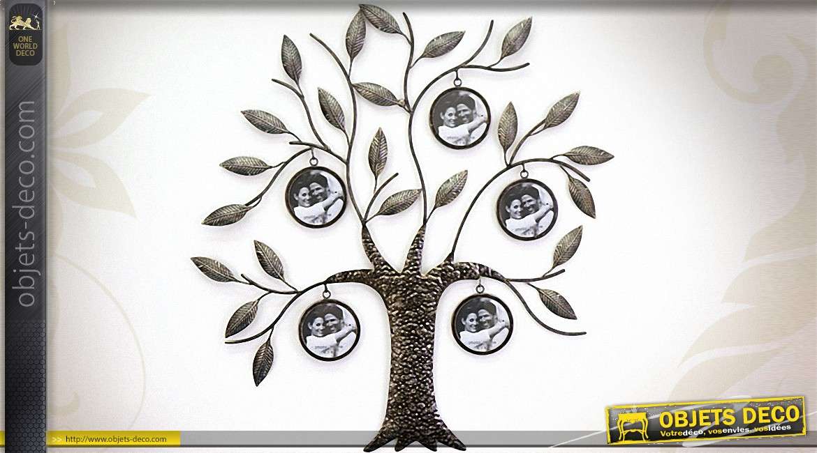 Grande décoration murale en métal arbre avec fruits porte-photos