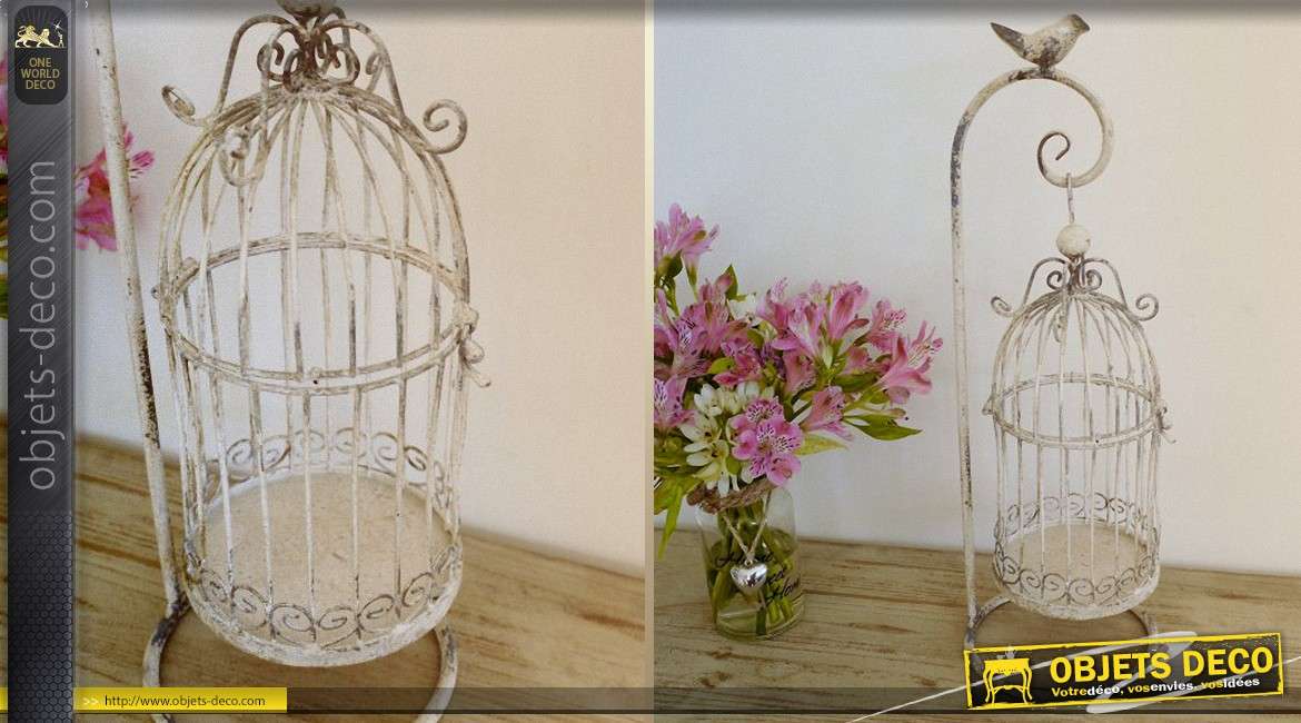Cage à oiseaux suspendue porte bougie de style rétro 52 cm