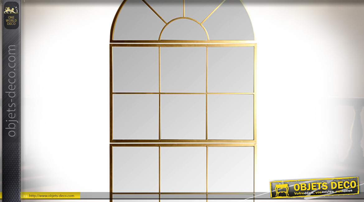 Miroir rectangulaire en métal finition doré, pour composition type fenêtre moderne, 100cm