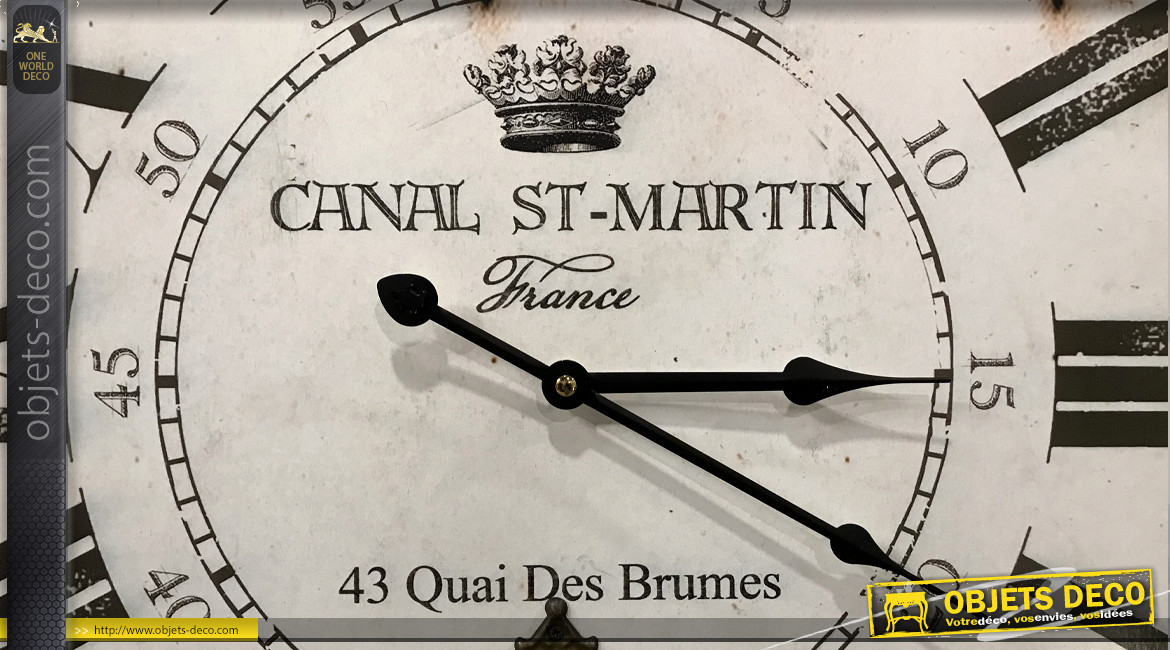 Horloge murale avec balancier, effet bois ancien thème Paris Canal Saint Martin, Ø58cm