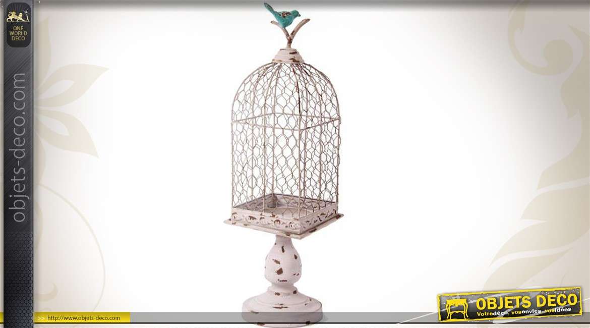 Cage à oiseaux grillagée sur pied de style rétro et campagnard