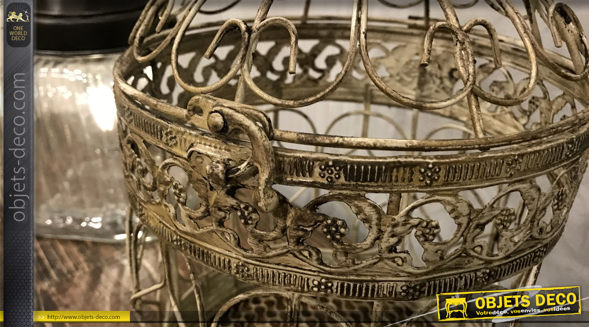 Petite cage décorative en métal finition vieilli, ambiance romantico chic, Ø19,5cm