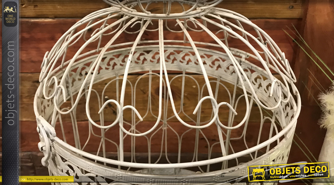 Grande cage décorative en métal à suspendre, finition crème, style romantique, Ø31cm / 57cm