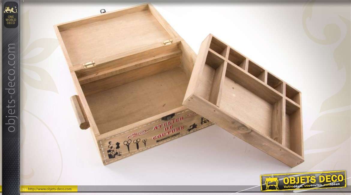 Boîte décorative en bois de style rétro pour nécessaire à couture