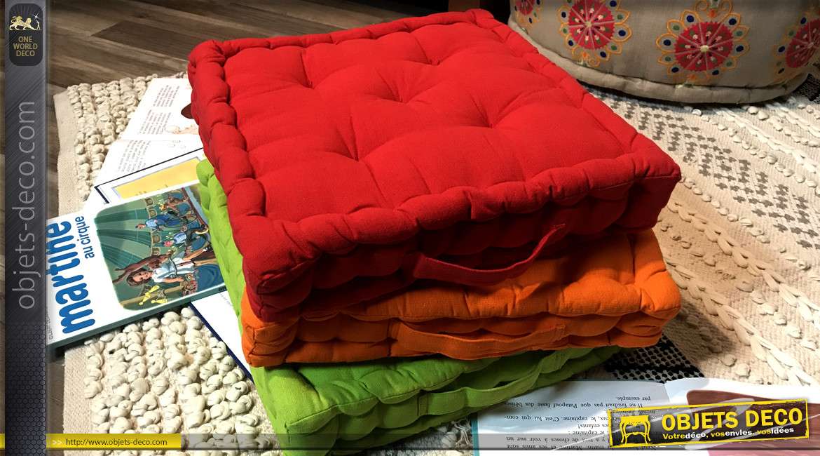 Série de 4 coussins de sol ou habillage de banquette en palette, colorés et résistants avec grandes poignées, 40x40cm