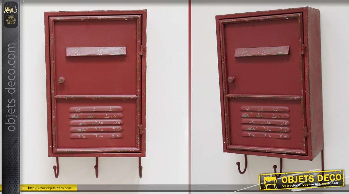 Armoire à clés en métal style industriel finition rouge antique