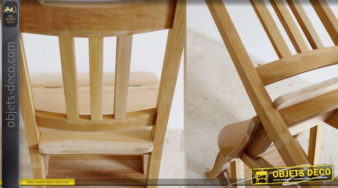 Chaise escabeau en bois massif, finition brute de style rustique, pratique et élégant, 89cm