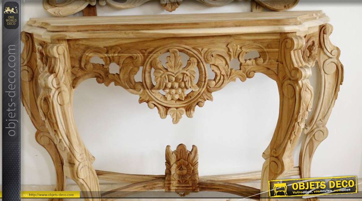 Console de style baroque avec grand miroir, meuble sans finition