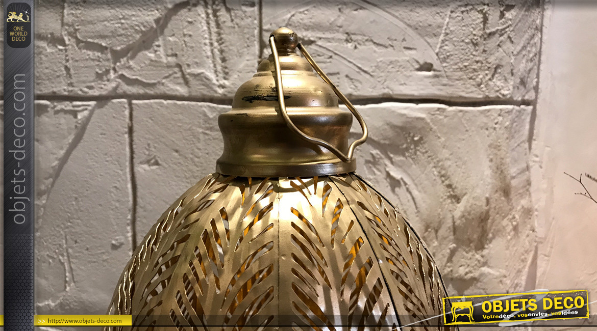 Lanterne en métal en forme de cloche, dégradé de vert et doré, ambiance sauvage, 46cm
