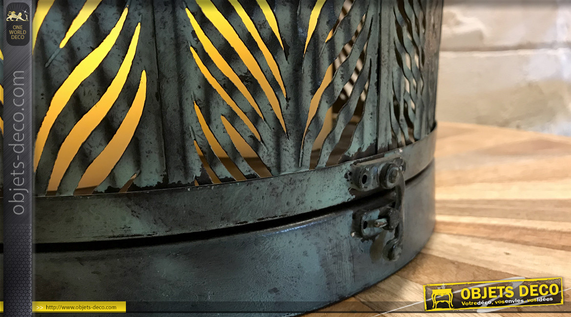 Lanterne en métal style cage dorée, dégradé de couleurs indus, ambiance moderne, Ø26cm / 51cm