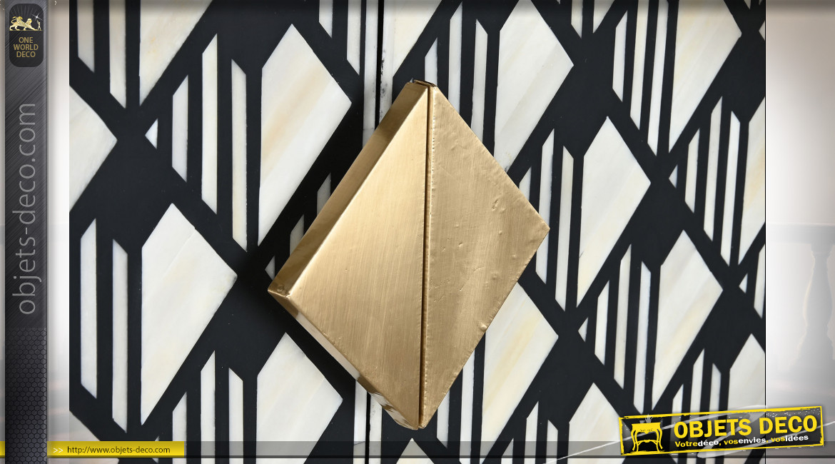 Armoire en bois et formes géométriques de style moderne, poignée finition laiton brossé, 180cm