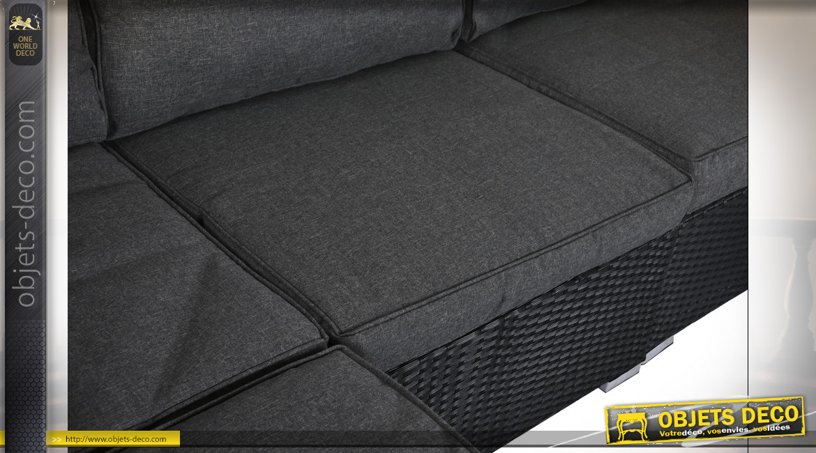 Canapé d'extérieur modulable finition noir charbon et gris anthracite de style moderne, 300cm