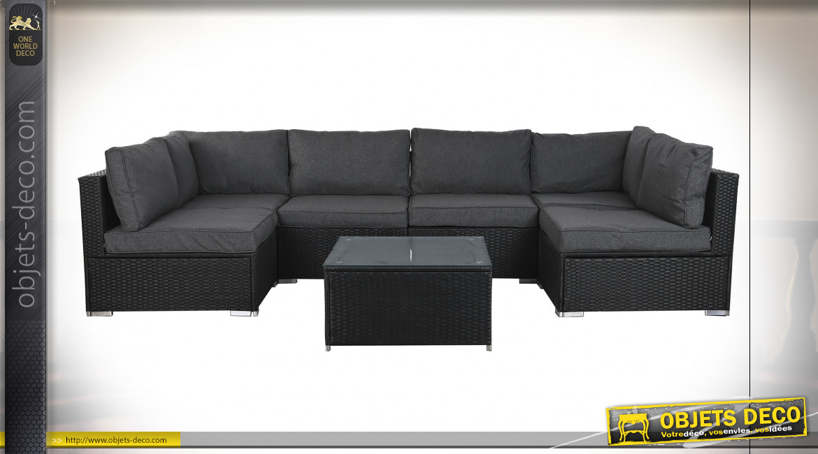 Canapé d'extérieur modulable finition noir charbon et gris anthracite de style moderne, 300cm