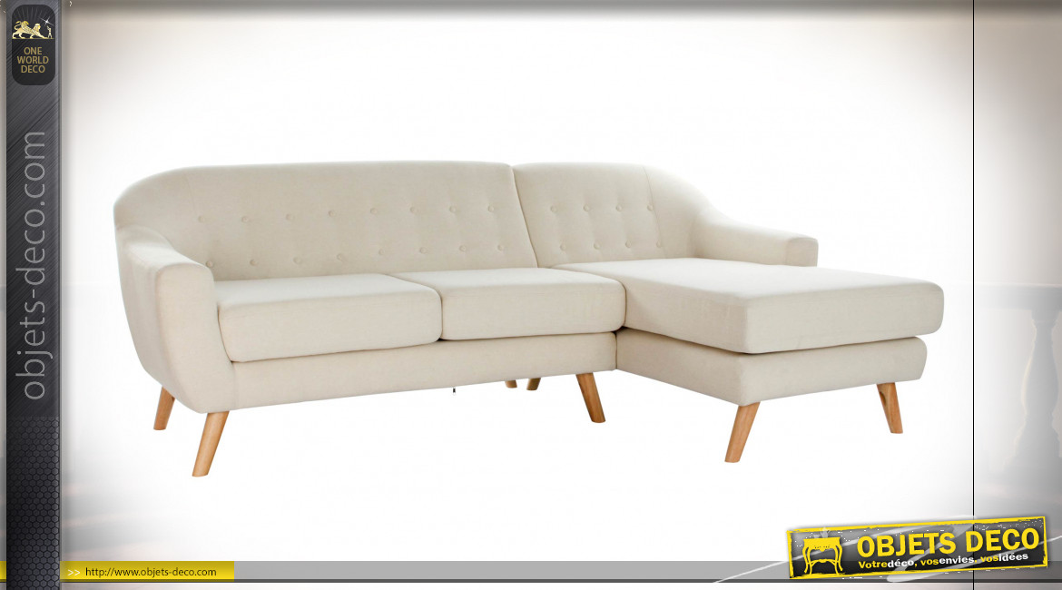 Canapé d'angle de style scandinave finition blanc d'Espagne, 226cm