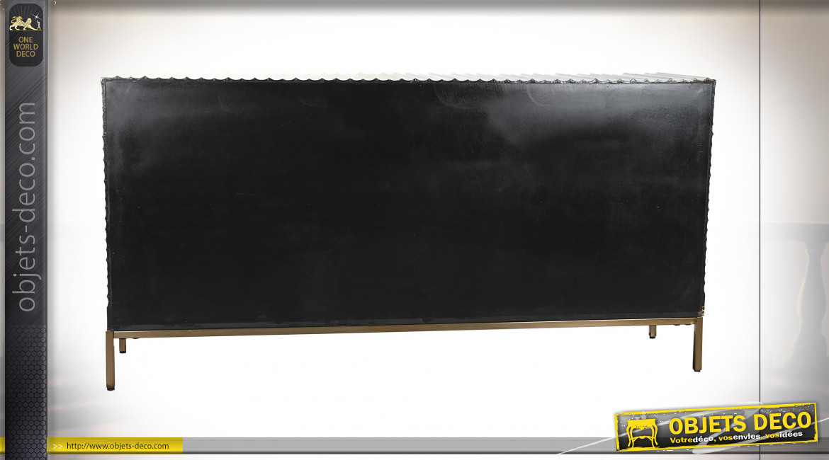 Buffet 2 portes en bois de manguier finition laiton ambiance moderne chic, 160cm
