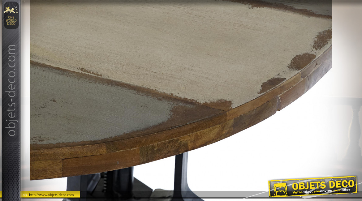 Table en bois de manguier finition naturelle, pieds en métal esprit crémaillère ambiance industrielle