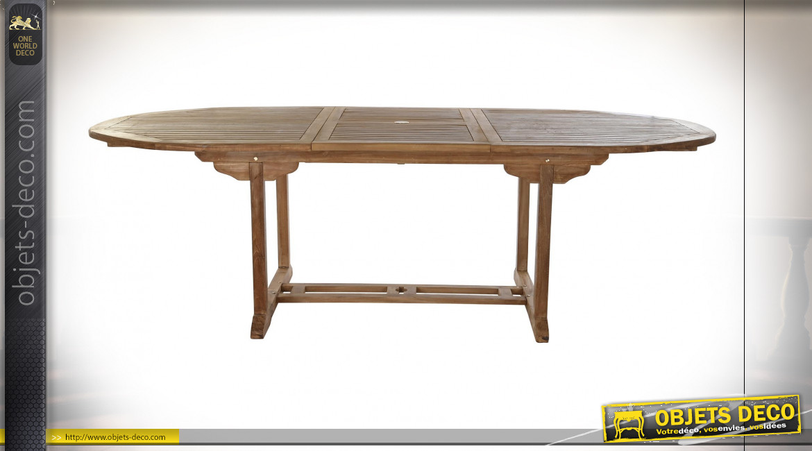 Grand salon de jardin avec table extensible en teck finition naturelle, 180-240 cm
