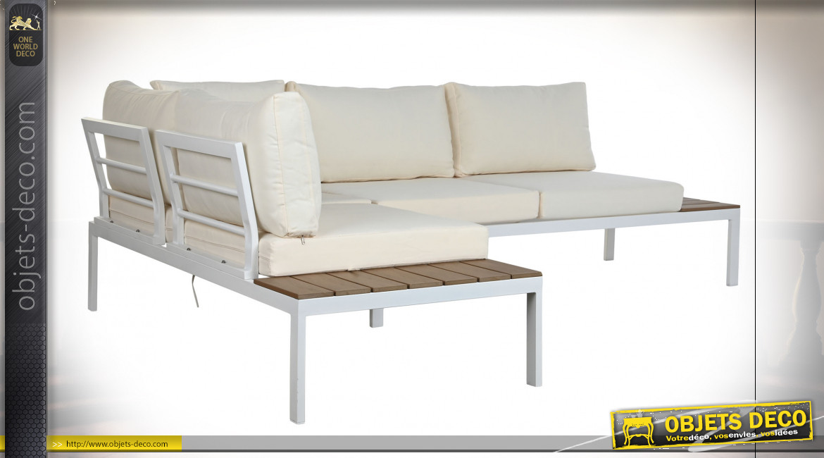 Salon de jardin composé d'un canapé d'angle et table basse, coussins finition beige 212cm