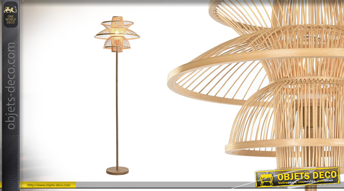 Lampadaire en bambou style couronne atomique finition naturelle, 168cm