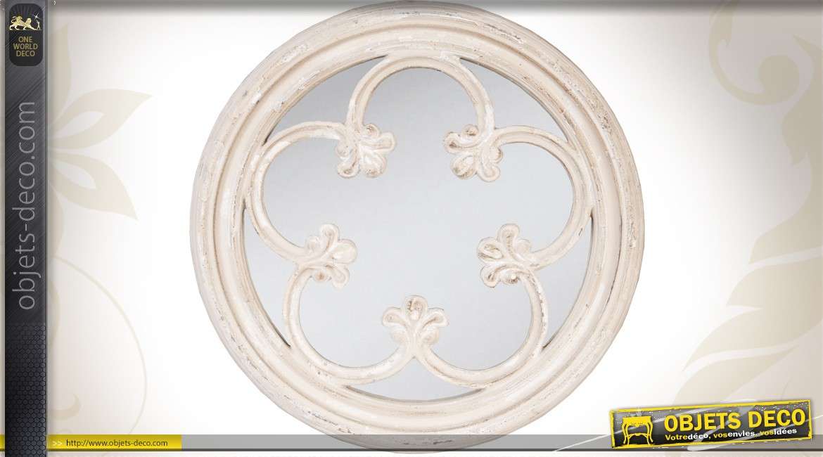 Miroir rond crème antique à motifs d'inspiration gothique