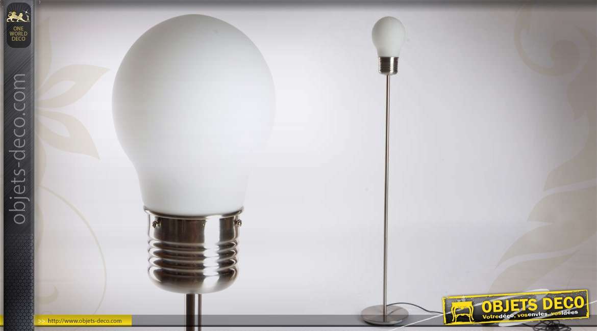 Lampadaire design chromé en forme d'ampoule géante 132 cm