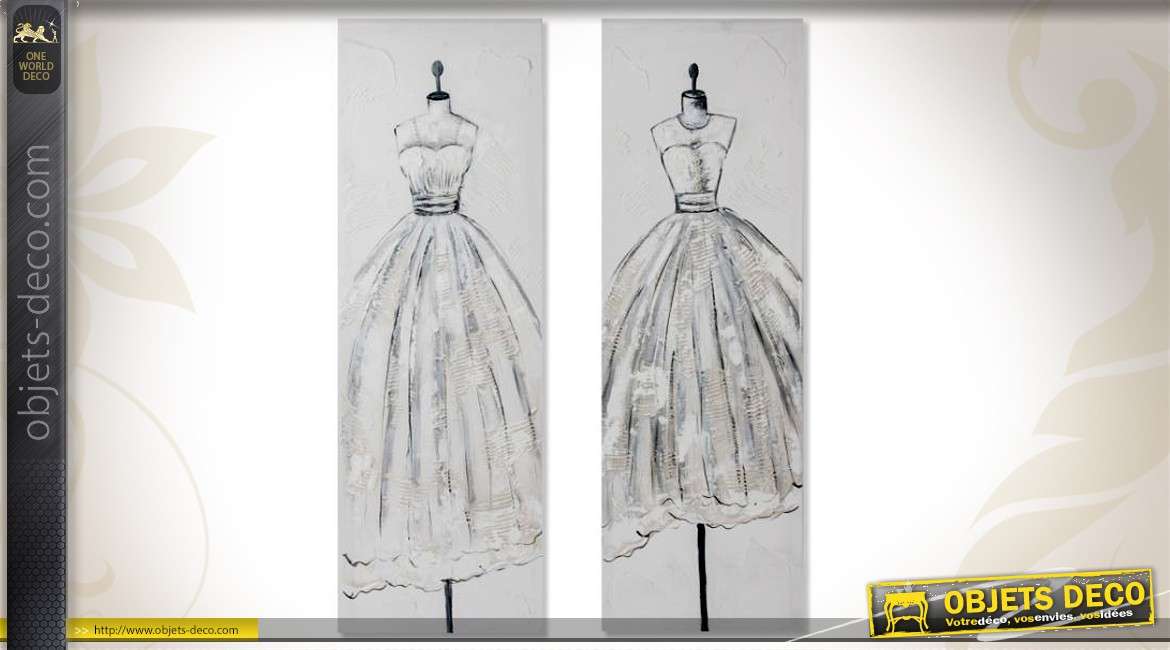 2 grands tableaux en 90 x 30 cm motifs mannequins de couture