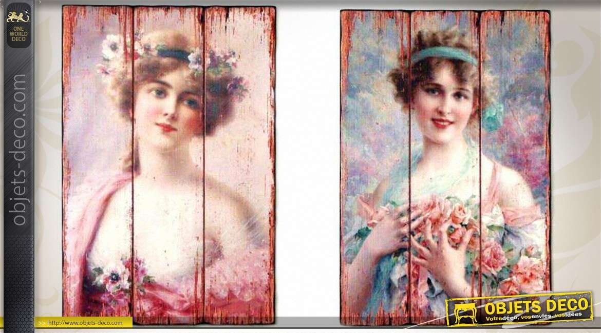 4 tableaux sur bois divas romantiques années 20 en 60 x 40 cm
