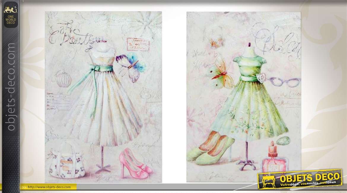 Duo de tableaux mannequins robes beauté et mode 51 x 35 cm