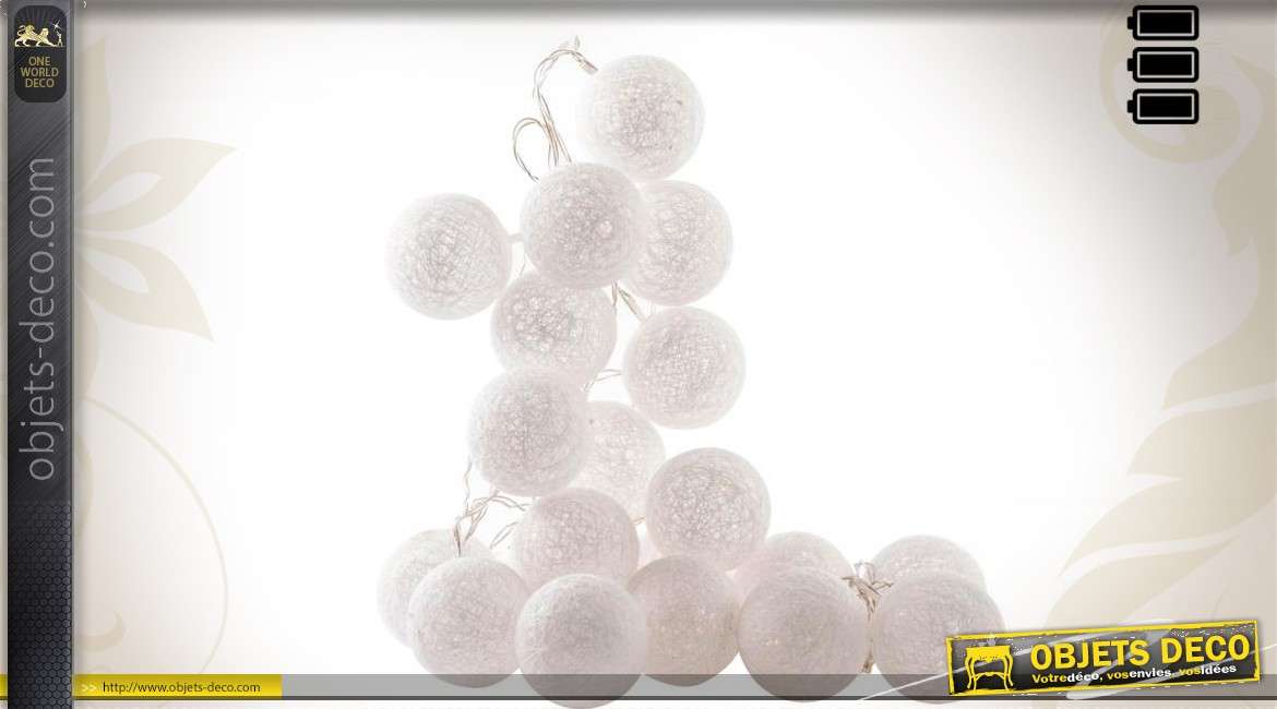 Boules lumineuses en coton blanc tissé Ø 6 cm 300 cm (20 boules)