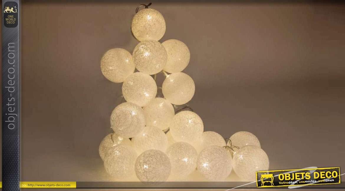 Boules lumineuses en coton blanc tissé Ø 6 cm 300 cm (20 boules)