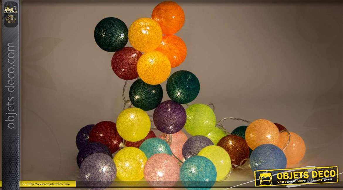 Guirlande 4,5 mètres 30 sphères en coton tissé multicolore
