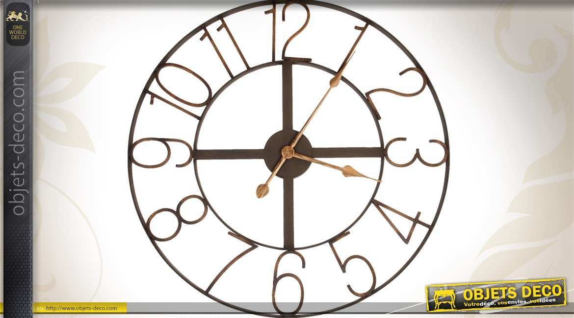 Horloge en métal style fer forgé noir antique Ø 60 cm