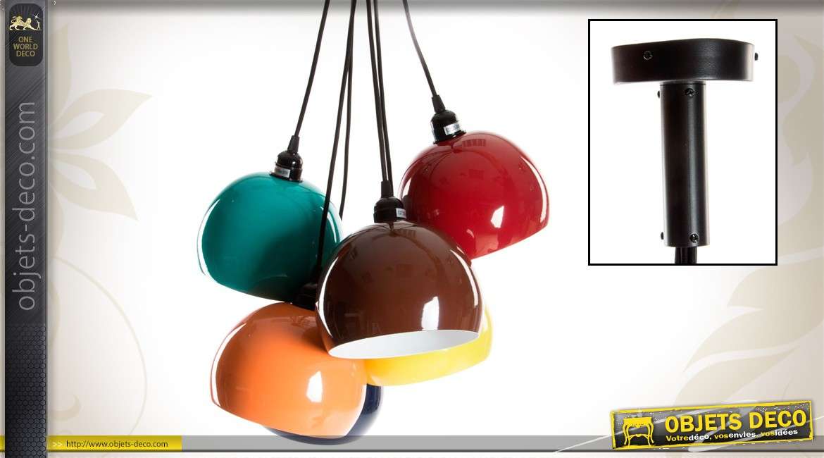 Suspension vintage de style Art Déco à six sphères multicolores