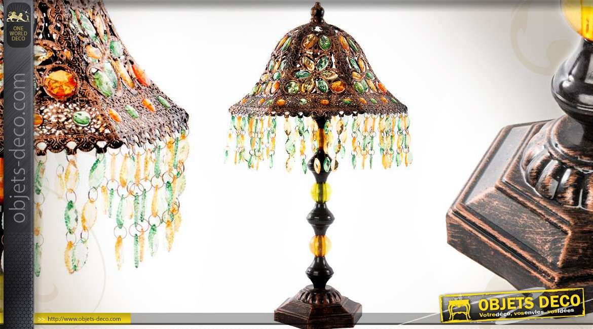 Lampe style ethnique avec brillants multicolores et pampilles