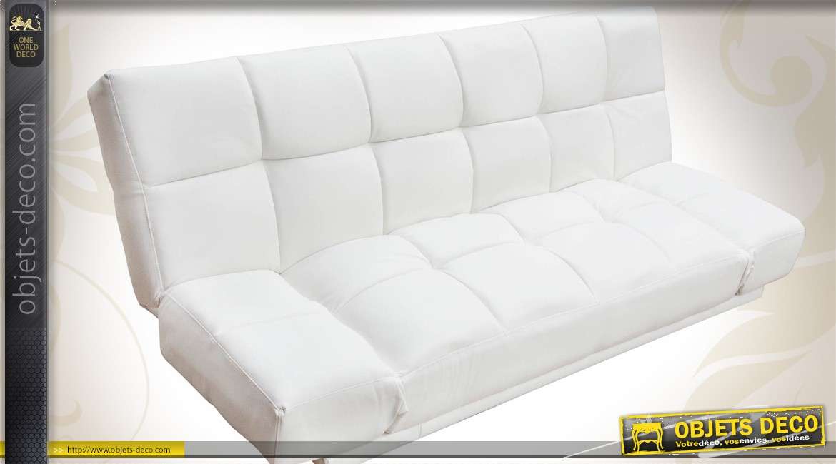 Canapé clic-clac en similicuir blanc style rétro design 180 cm