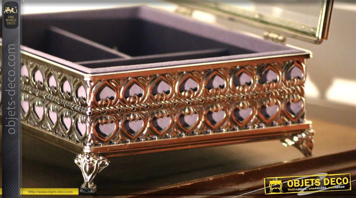 Coffret à bijoux de luxe en métal argenté et verre style oriental