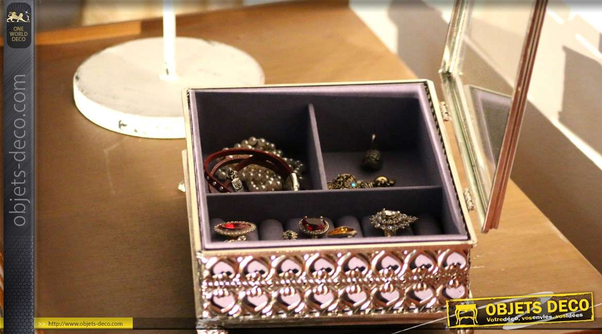 Coffret à bijoux de luxe en métal argenté et verre style oriental