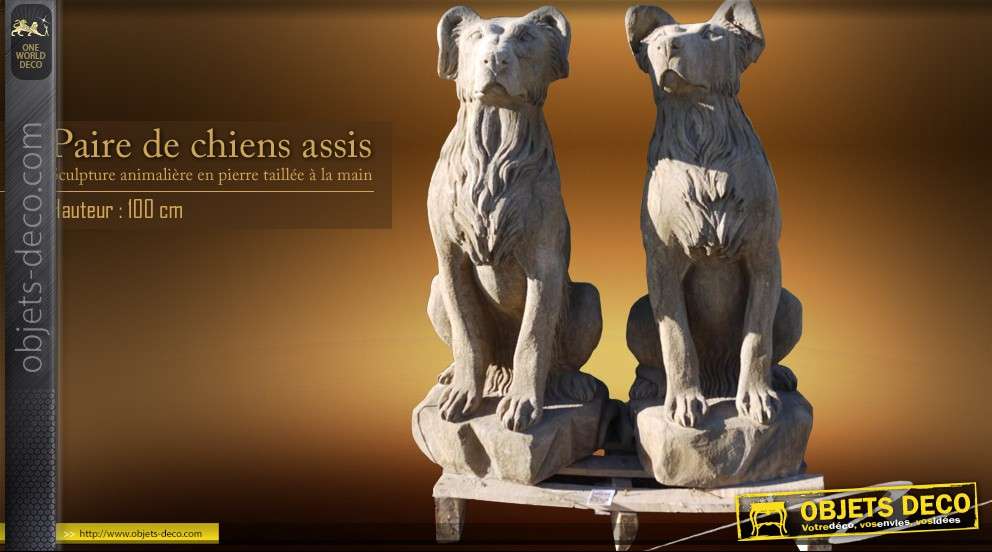 Sculpture animalière : chiens en pierre