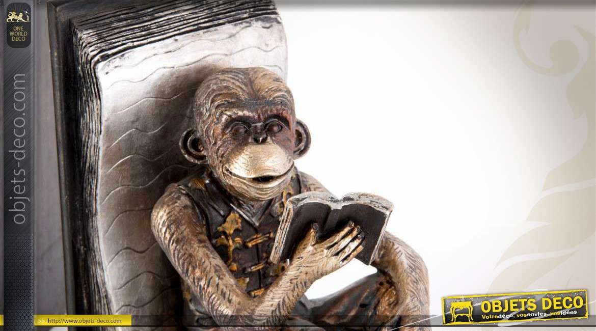 Serre-livres statuettes de chimpanzés faisant la lecture