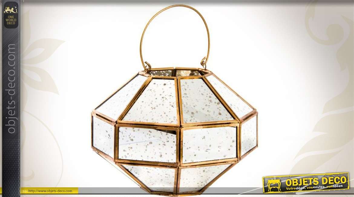 Lanterne octogonale dorée effet miroirs anciens