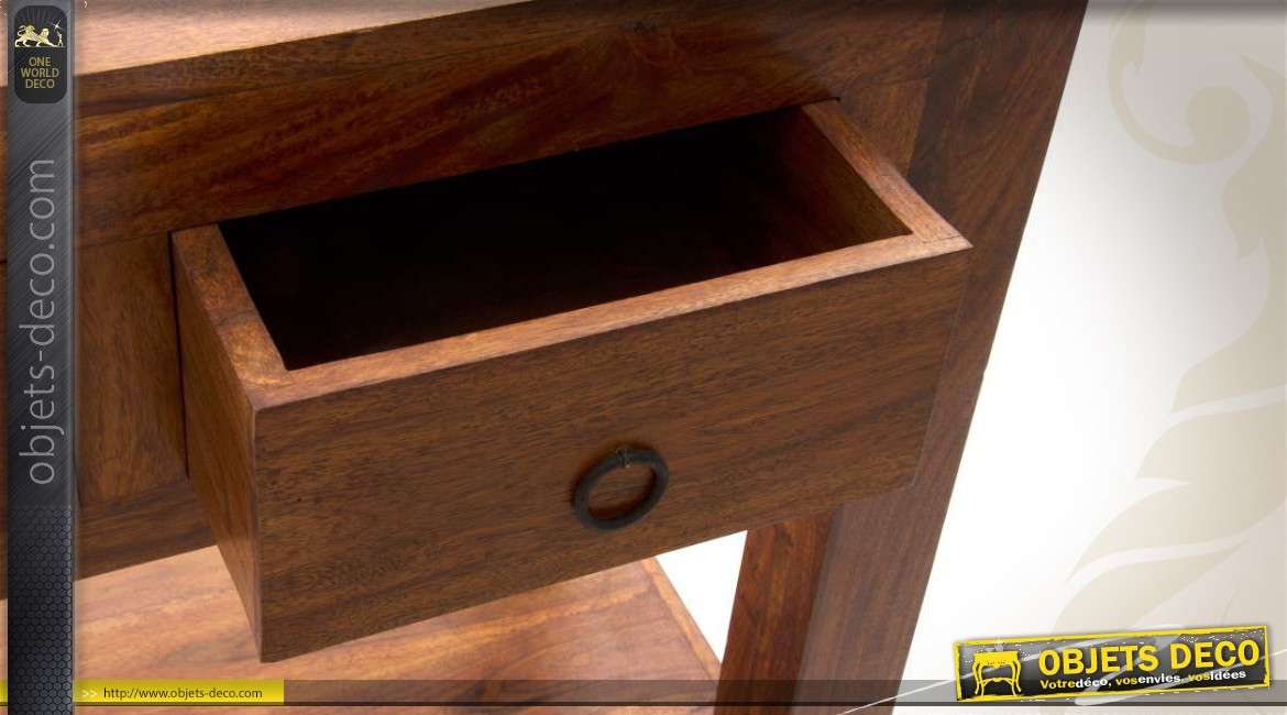 Console en bois massif de sheesham avec 3 tiroirs