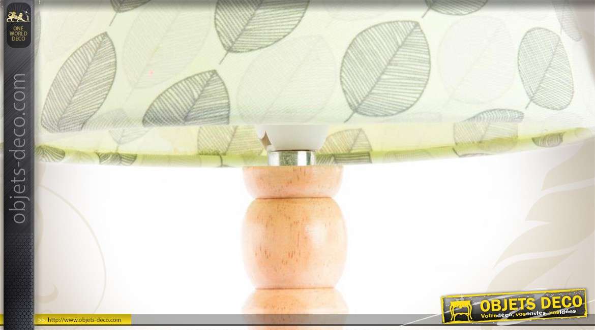 Lampe de table en bois avec abat-jour feuilles