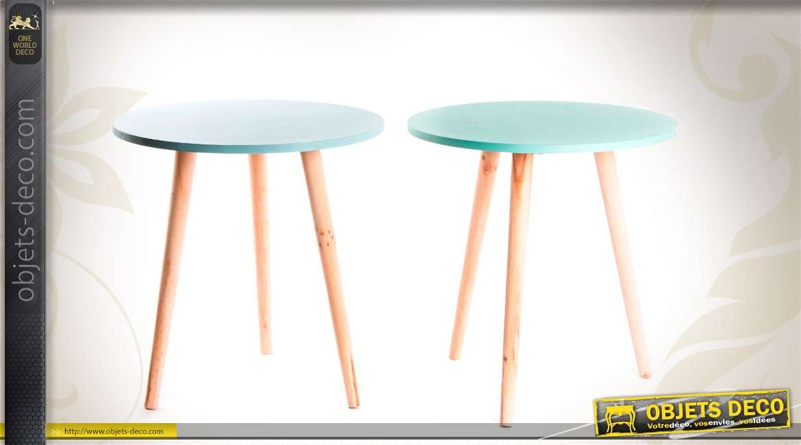 Série de 2 petites tables en bois bicolores