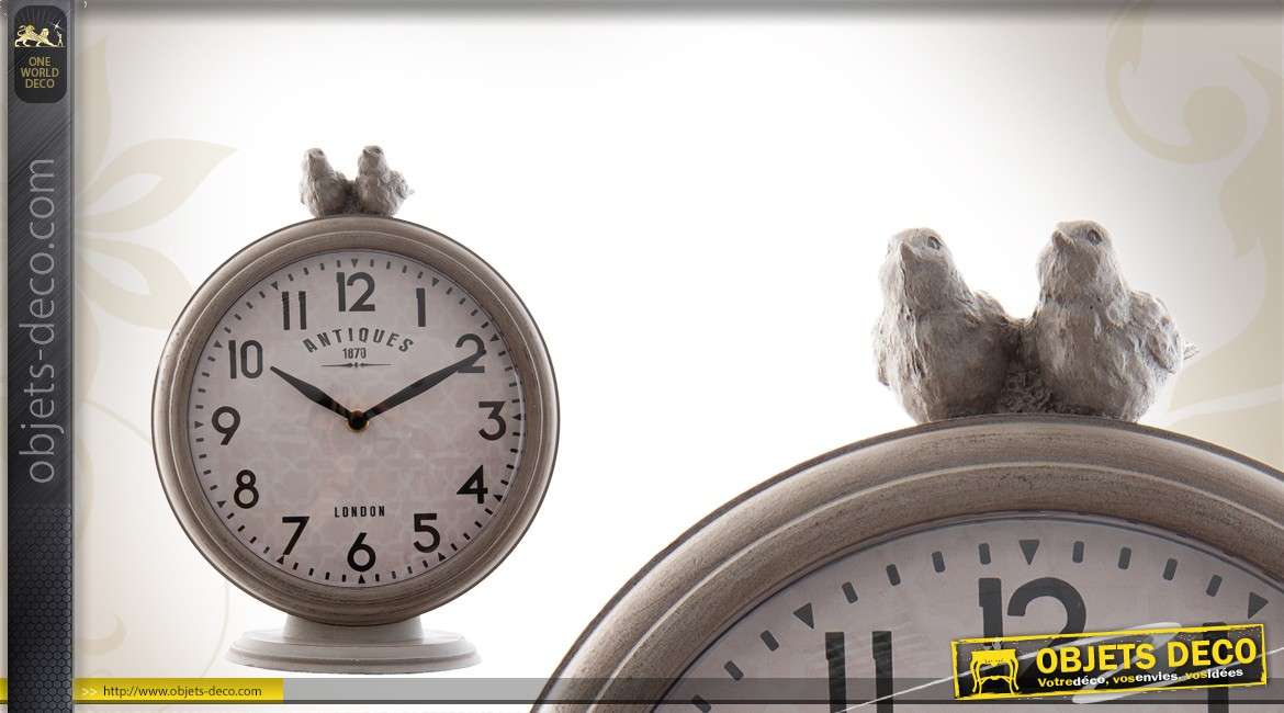 Horloge de table ronde avec oiseaux