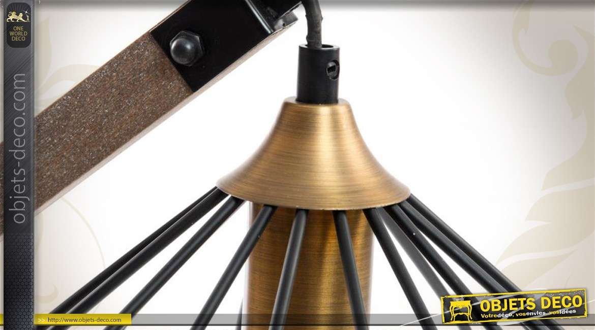 Lampe de bureau de style rétro en bois et métal 60 cm