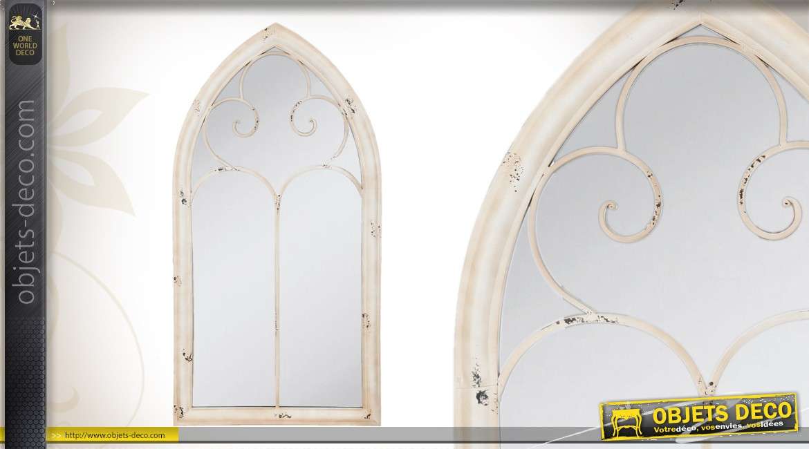Miroir décoratif blanc antique en forme de fenêtre