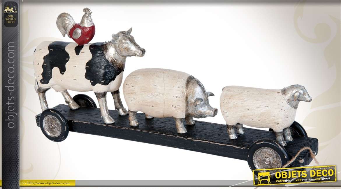 Reproduction jouet ancien en bois pour enfants avec animaux 51 cm